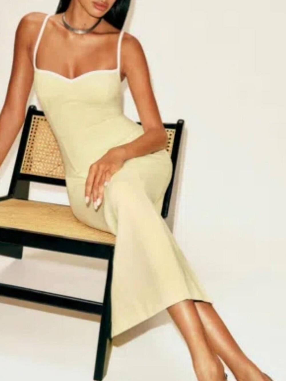 ✨SOLD✨ NWT Reformation Remi Spaghetti Knit Strap Midi Dress In Light Yellow - S - Picture 2 of 9